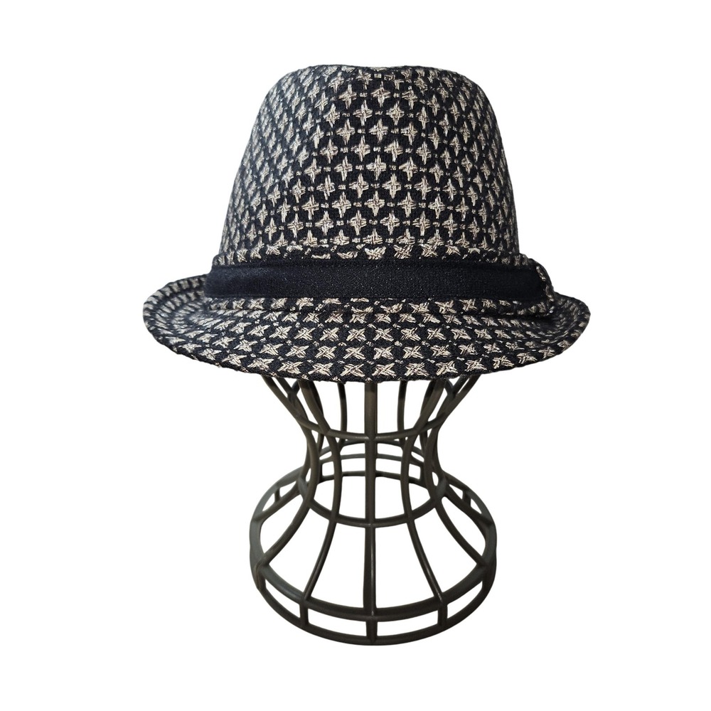 Scala Hat Fedora Black White Woven Pattern Mens M Wool Blend Classic Grandpacore